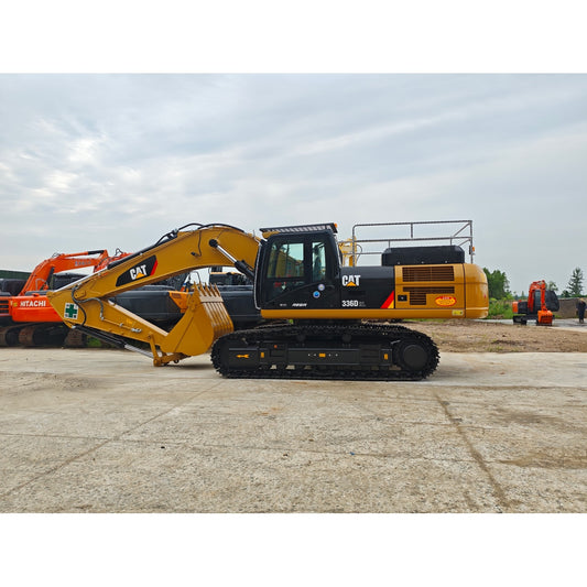 Used CAT 336D2 excavator at YUANJIAN machinery yard - cab-side profile