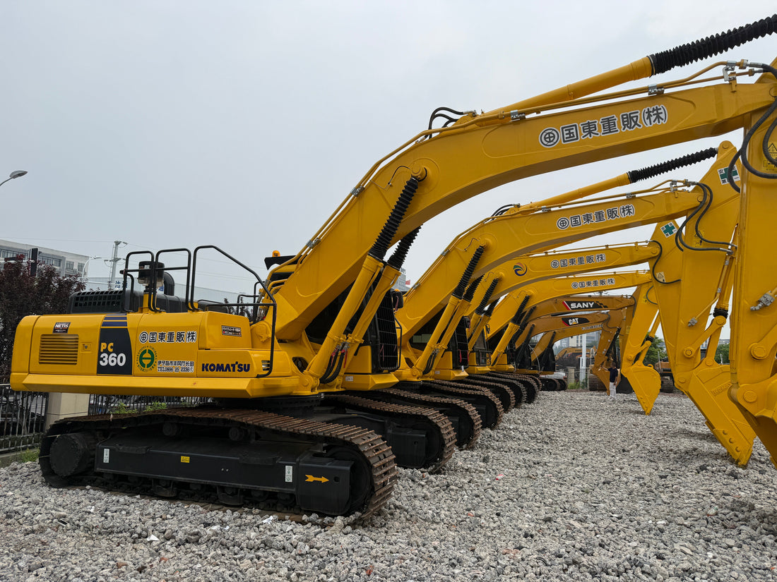 2022 used Komatsu PC360 excavator in original paint lined up in the Hefei yard