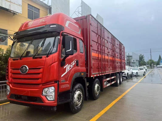 Used FAW JK6 9.6M 8×4 CLASS3 FLAMMABLE LIQUID Hazardous Goods Box Truck for Sale rear side view